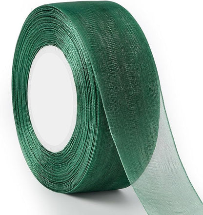 1-1/2 Inch Dark Green Sheer Organza Ribbon for Bow Making, Gift Wrapping, Christmas Decoration, 50 Yards/Roll