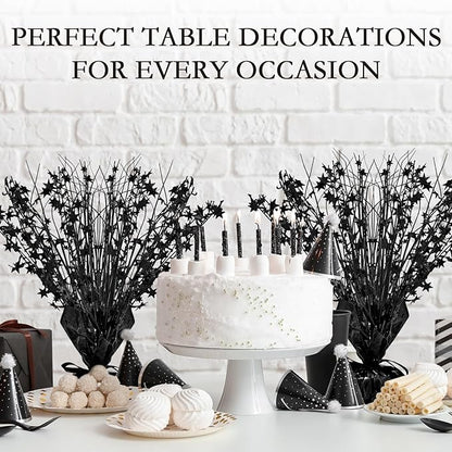 Crowye 3 Pieces Metallic Foil Spray Centerpiece Christmas Party Star Table Decoration Burst Centerpieces Fall Table Decor for Birthday New Year 2026 Party Holiday(Black)