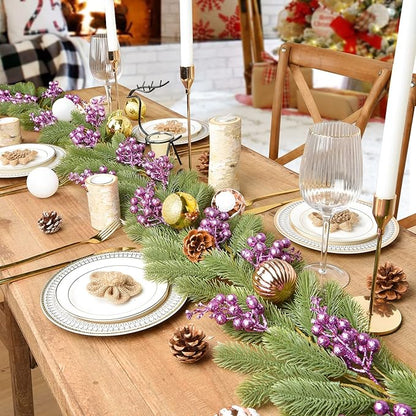 Lvydec 16pcs Christmas Glitter Berry Stems Clearance, 7.8" Artificial Christmas Picks for Christmas Tree Ornaments, DIY Xmas Wreath, Crafts, Holiday and Home Decor (Light Purple)
