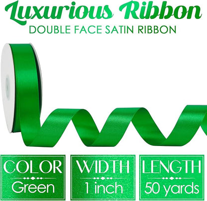 MEEDEE Emerald Ribbon 1 Inch Emerald Green Satin Ribbon Lux Double Faced Satin Ribbons by 50 Yards Polyester Green Wrapping Ribbons for Crafts, Wedding, Flower Bouquet, Holiday Decorating