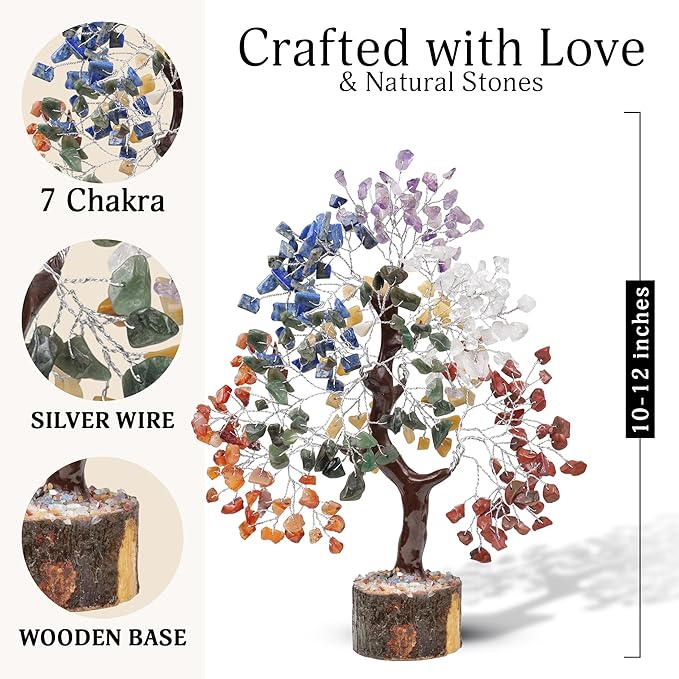 FASHIONZAADI Crystal Tree of Life 7 Chakra Healing Crystal Trees for Home Decor, Office Desk Decor Handmade Bonsai Trees for Positive Energy, Money, Good Luck Birthday Gifts for Women, Mom