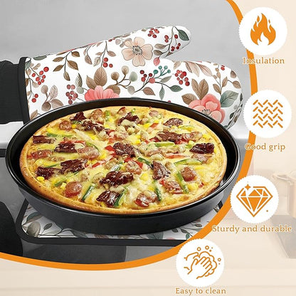 Pink Poppy Floral Oven Mitts and Pot Holders Set,Berry Kitchen Decor Heat Resistant Non Slip Hot Pads and Oven Mitt for Chef Cooking Baking BBQ Mom Girl Gifts(4 Piece Set)