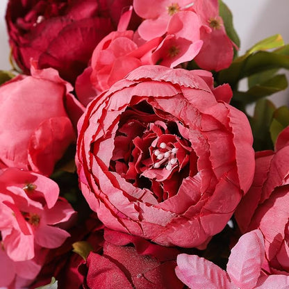 Duovlo Fake Flowers Vintage Artificial Peony Silk Flowers Wedding Home Decoration,Pack of 1 (New Red)
