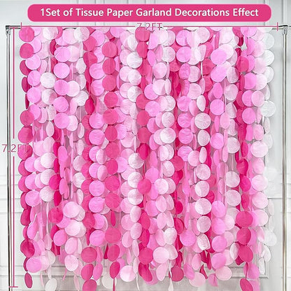 205Ft Hot Pink Party Decorations Big Polka Dots Backdrop Garland Rose Pink Circle Dots Tissue Paper Hanging Curtain Streamer for Bachelorette Birthday Bridal Shower Wedding Engagement Party Supplies