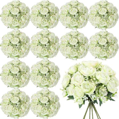 Geosar 16 Bundles Artificial Peonies Flowers Fake Silk Peony Bouquet Faux Peonies Flowers Bulk for Decoration Vase Floral Arrangements Wedding Party Table (Green)