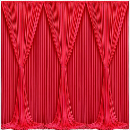 Red Backdrop Curtains 6 Panels-Wrinkle-Free Polyester Photography Drapes Party Photo Backgrounds for Wedding Christmas Photo Backdrops- 24 X10FT (Red)