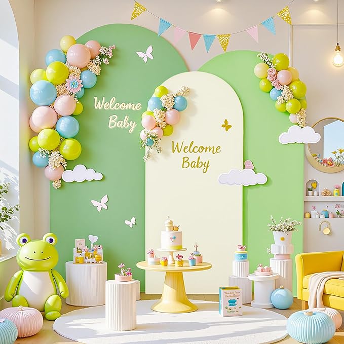 Boho Arch Backdrop Cover 7.2FT 6.6FT 6FT Stretchy Wedding Arch Covers Set of 3 Spandex Fitted Sage Green Light Green Cream Fabric Backdrop Cover for Party Baby Shower Birthday Decoration