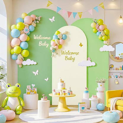 Boho Arch Backdrop Cover 8FT 7.2FT 6.6FT Stretchy Wedding Arch Covers Set of 3 Spandex Fitted Sage Green Light Green Cream Fabric Backdrop Cover for Party Baby Shower Birthday Decoration