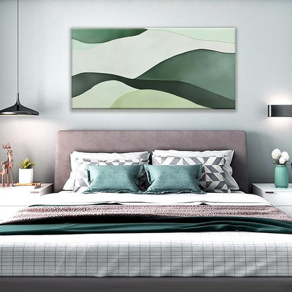 Suconvng Abstract Wall Art Decor Green White Wall Art Irregular Shapes Painting Canvas Art Wall Decor Prints Minimalist Abstract Art For Living Room Wall Bedroom Kitchen Office 24"×48"