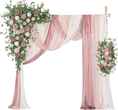 Wedding Arch Flowers with Drapes Kit (Pack of 5) - 2pcs Artificial Dusty Rose Deluxe Swag with 3pcs Hanging Sheer Drapes for Wedding Ceremony Arbor Reception Backdrop Rose Floral Decoration