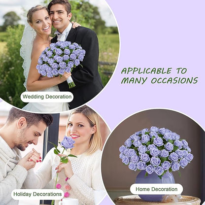 Fake Plants Roses Flowers Plastic Flowers Spring Decorations for Home Gifts for Gf Roses Artificial Flowers for Vase Fake Flowers Home Decor 19.6"(Light Purple 50PCS)