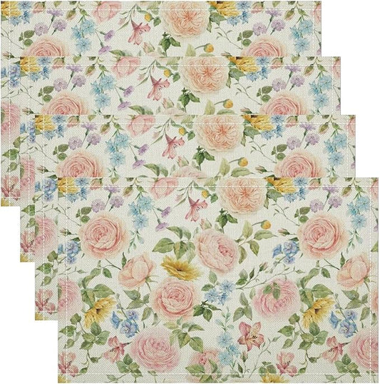 Colorful Floral Placemats Set of 6, 17x12 Inch Watercolor Spring Botanical Aesthetic Wildflower Nature Rustic Art Printed Table Mats for Home Party Kitchen Dining Decor