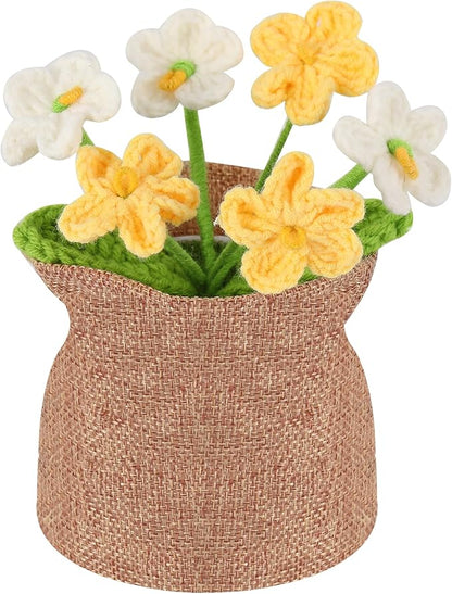 Crochet Flower Plant, Empathetic Flower Gift for Women & Men, Perfect for Birthday, Christmas, Mother's Day, Desk Decor, Birthday Decorations, Kids Party Decoration. Yellow Myosotis