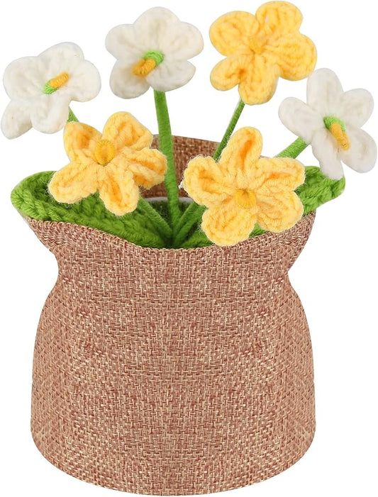 Crochet Flower Plant, Empathetic Flower Gift for Women & Men, Perfect for Birthday, Christmas, Mother's Day, Desk Decor, Birthday Decorations, Kids Party Decoration. Yellow Myosotis