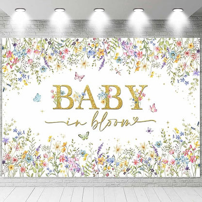 Sensfun Baby in Bloom Backdrop Wildflower Baby Shower Decorations Baby Girl's Watercolor Blossom Floral Butterfly Garden Baby Shower Photography Background Cake Table Banner Party Supplies 8x6ft