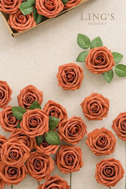 Ling's Moment Artificial Rose Flowers 50pcs Foam Roses w/Stem for DIY Wedding Bouquets Centerpieces Bridal Shower Party Home Decorations (Regular 3/50pcs'')
