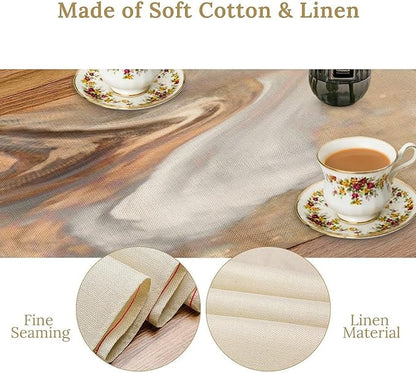 Marble Horse Table Runner, Dark Brown Marble Abstract Horse White Gold Natural Texture Dinner Runner Table Decoration for Home Kitchen Dining Holiday Party 13x108in