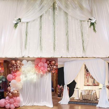 White Backdrop Curtains 2 Panels, 10 Feet Wrinkle-Free Polyester Photography Backdrop Drapes for Wedding Baby Shower Party Background Backdrop Stand- 8FTX10FT (White)