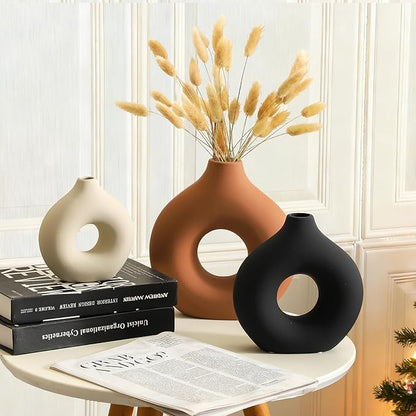 Ceramic Vase Home Table Decor - Flower Vases Set of 3 Small Living Room Centerpiece Decorations for Shelf Bedroom Office Kitchen Dining Desk Modern Aesthetic Farmhouse Decorative (Rust)