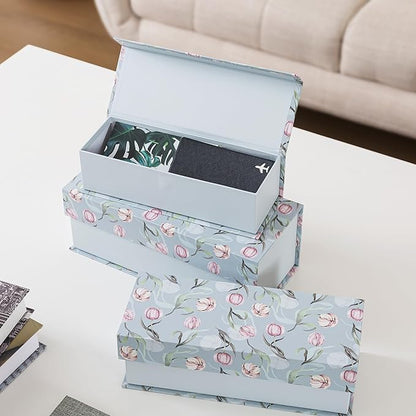 Soul & Lane Decorative Storage Boxes with Lids, Set of 3 Cardboard Boxes for Home Décor and Documents, Memory Organizers for Keepsakes with Magnetic Closure, Photo Storage, Spring Classic