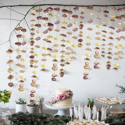 Dried Flowers Garland Pink Real Daisy Sunflower Garlands 10.5ft 63 Pcs Natural Dried Daisy Flowers Heads Gerbera Daisies Dry Flower Arrangements for Wedding Boho Decor Home Party Wall Hanging