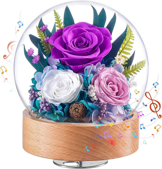 Eterfield Flowers for Delivery Prime, Christmas Preserved Roses Gifts for Women - Forever Flower in Glass Dome Birthday Gifts for Mom Wife Grandma Her Valentine’s Day (Purple, Sphere)