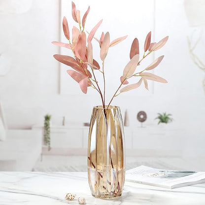 Amber Glass Vase - Modern Tall/Short Ribbed Vase for Flowers & Candles - Amber H11.8" Centerpiece HomeDecor