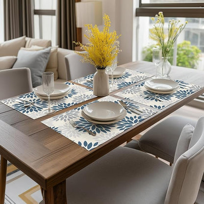 Artoid Mode Floral Vinyl Plistic Placemats Set of 6, Washable Heat Resistant Non-Slip Woven Plastic PVC Place Mats for Farmhouse Holiday Party Kitchen Dining Decor