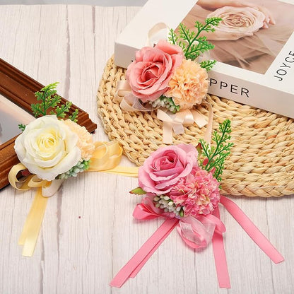 PATIKIL Artificial Wrist Corsage for Prom, Artificial Flower Wrist Corsages Band Rose Wrist Corsage Wristlet Hand Decor for Wedding Prom Party Accessory - 2 Pack (Dark Green)