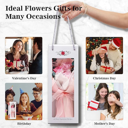 Flower Bouquet Gifts for Her, Flowers for Delivery Prime, Preserved Roses Flower Gifts for Women, Valentines Flowers, Mom Gifts from Daughter Son, Birthday Gifts, Real Roses,Pink Roses