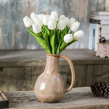 20pcs White Artificial Tulip Flowers, Silk Fake Flowers 13" for Mother's Day, Easter, Valentine’s Day Gifts in Bulk, Home, Kitchen, Wedding Decorations