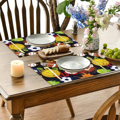 Watercolor Balls Placemats Set of 4, 12x18 Inch Non-Slip Washable Heat Resistant Linen Fabric Table Mats,Place Mats for Holiday Party