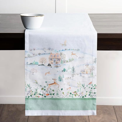 Maison d' Hermine Table Runner 100% Cotton Single Layer Table Runners 108 inches Long for Thanksgiving Christmas Decorations Home Kitchen Dining Party Wedding (Snowy World, 14.5" x 108")