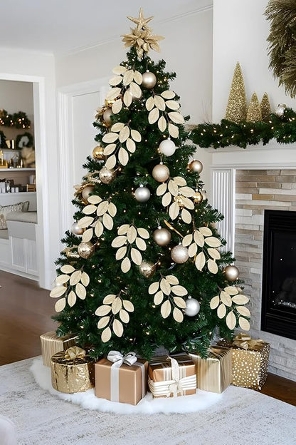 Briful Champagne Magnolia Leaves Branches, 6 Pack 28.7in Faux Magnolia Leaves Stems Artificial Christmas Greenery Branches for Xmas Home Vase Floral Arrangement