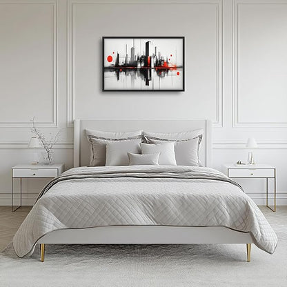 Black White Red City Wall Art City Skyline Pictures Wall Decor Large Abstract Canvas Prints Painting Framed Artwork Decoration Above Bed for Bedroom Living Room Gallery Office 36"x24"