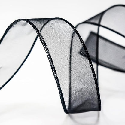 CT CRAFT LLC Sheer Organza Wired Ribbon 1.5" x 50Yards Black for Wedding Chair Bow Flora Bouquet Gift Wrapping Christmas Tree Home Decor Wreath