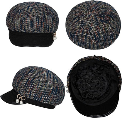 Women Retro Classic Visor Newsboy Cabbie Cap Beret Hats with Flower Buckle for Woman Ladies