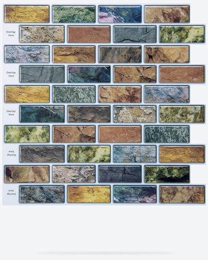Art3d 10-Piece Peel & Stick Kitchen/Bathroom Backsplash Tiles, 12" X 12" Colorful Marble Tile Design
