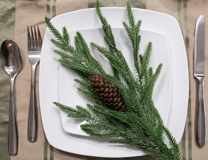 Artificial Christmas Norfolk Pine Stems Branches for Vases,12 Bundles Faux Pine Branches with 5 PCS Big Pinecones Stems Fake Greenery Evergreen Real Touch for Holiday Winter Table Xmas Decor