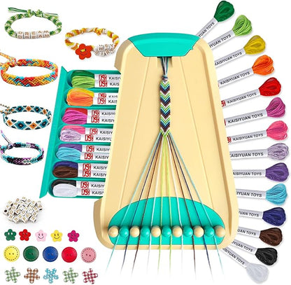 Maynacs Arts and Crafts for Kids Ages 8-12,Friendship Bracelet Making Kit for Girl,Kids Jewelry Making Kit with 28 Pre-Cut Threads,Christmas Birthday Gifts for Ages 6 7 8 9 10 11 12 Year Old Cyan