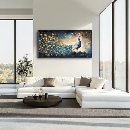 Peacock Large Wall Art Framed Gold Wall Decor for Living Room Mountain Peacock Pictures Oversized Canvas Print Painting Modern Extra Large Framed Artwork for Bedroom Office Home Decor 60"x30"