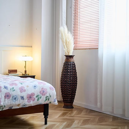 Large Hand-Woven Bamboo Floor Vase, Tall Home Decor Floor Vase for Fake Flower Dried, Flower Holder for Living Room, Bedroom, Dining Room, Entryway, Hallway