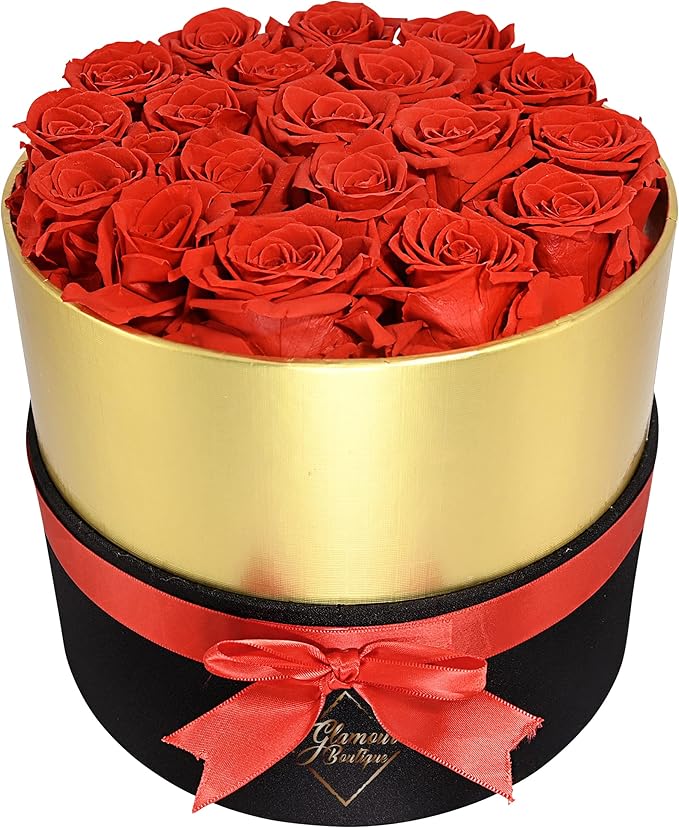 GLAMOUR BOUTIQUE Eternal Preserved Roses in a Box - Flowers Forever, Rose Forever in a Box for Wife, Birthday Gifts for Her, 19 Roses, Red
