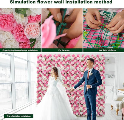 Flower Wall Backdrop 9pcs 16.5x16.5 Inch Flower Wall Decor Artificial Floral Wall Panel Ideal for Wedding Celebrations, Festive Party Birthday Backdrops and Elegant Home Decor