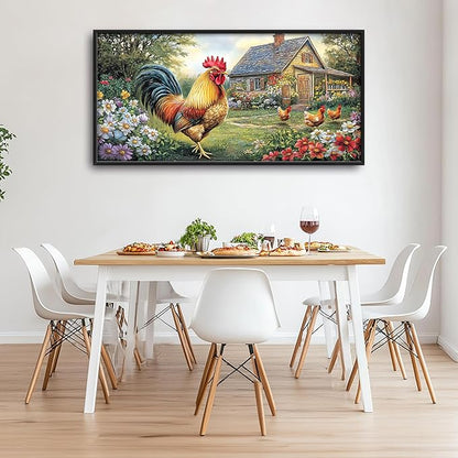 Farmhouse Chicken Large Decor Framed Wall Art Country Rooster Pictures for Living Room, Oversized Canvas Print Painting Modern Extra Large Framed Artwork for Bedroom Office Home Decor 60"x30"