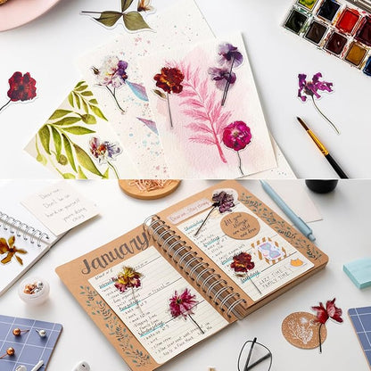 Transparent Flower Stickers for Scrapbooking PET Nature Plant Stickers Floral Stickers Vintage Craft Sticker Colorful Small Flower Sticker for Journaling Scrapbooking Clear Flower Decals(Style C)