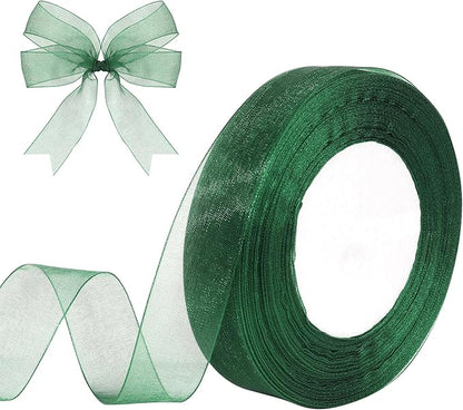 3/4 Inch x 50 Yards Sheer Organza Ribbon Chiffon Ribbon for Gift Wedding Flower Bouquet Wrapping Decorations Crafts (Dark Green)