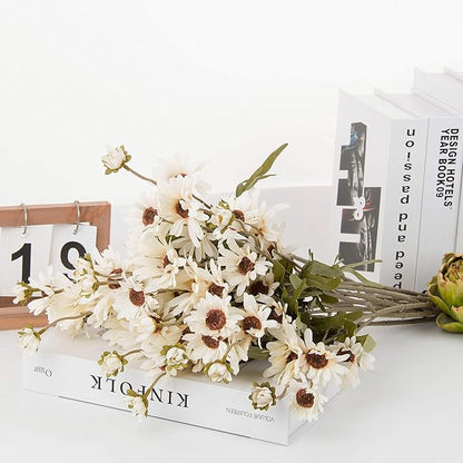 12pcs Gerbera Daisy Artificial Flowers 20 Inch Long Stem Artificial Daisy Mums for Home Décor Centerpiece Wedding Bridal Bouquet DIY(White)