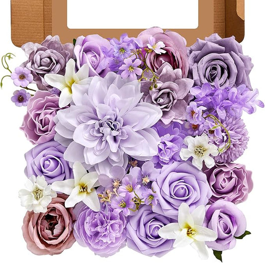 Artificial Flowers, Purple Silk Flowers for DIY Wedding Bridal Bouquets, Fake Cake Flowers for Centerpieces,Baby Shower, Table Arrangement, Home Party Decorations