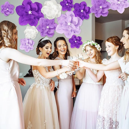 Giant Paper Flowers Artificial Large Paper Flower Decoration for Handcrafted Wall Backdrop Christmas Mexican Wedding Graduation Bridal Shower Birthday Party Supplies(Purple Gradient,18 Pcs)